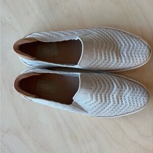 UGG Women's Knit Slip-On Loafers in Light Beige with Tan Trim